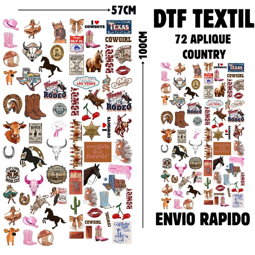 Aplique Country Termocolante Para Jeans ,Calça Camiseta Jaqueta DTF Textil Arquivo PRonto 72 Unidades Promoção