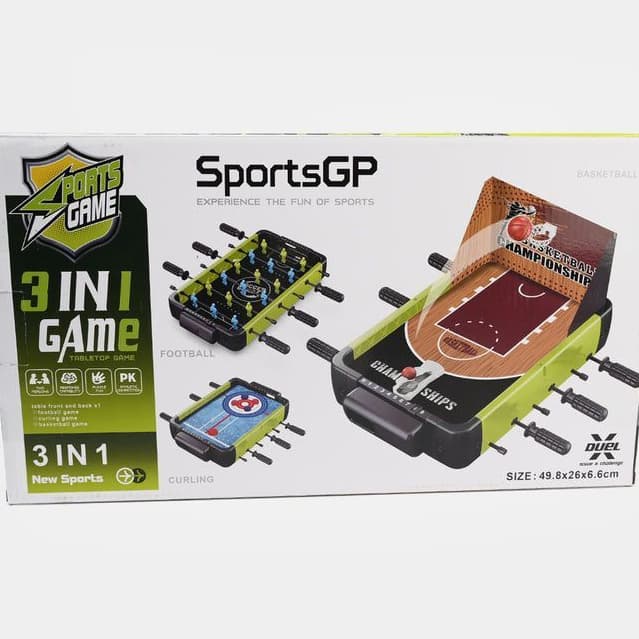 Brinquedo Mini Mesa de Esportes Portátil Pebolim 3 em 1 Médio Infantil