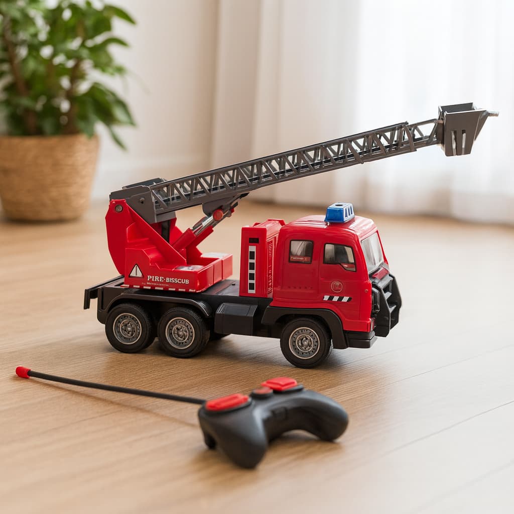 Caminhão de Bombeiro Controle Remoto Infantil Realista Escada Móvel 23cm Estimula Imaginação