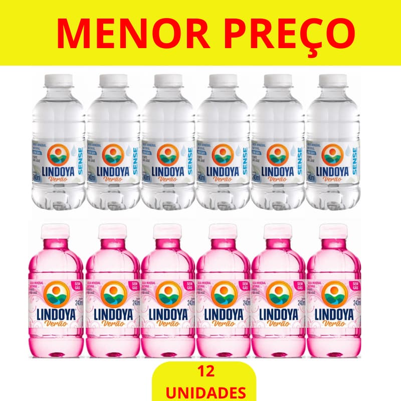 Fardo com 12 Água Mineral Lindoya Verão Sense 240ml – Sem Gás | Rosa ou Transparente