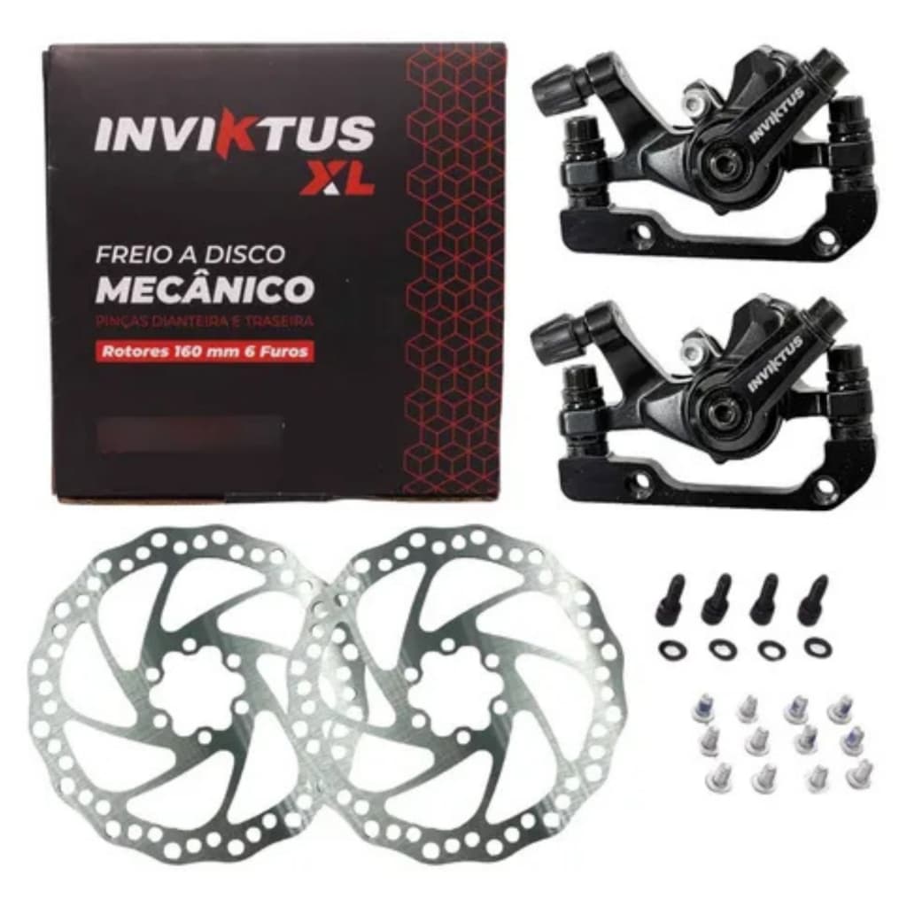 Kit Freio A Disco Inviktus Mecanico Rotor Pincas Bike MTB Bicicleta Speed BMX Wheeling Pastilha Tipo Shimano