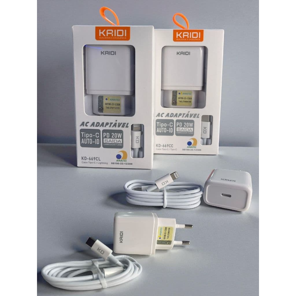 Carregador Turbo PD USB-C Lightning TPC-TPC  KAIDI KD-669CL/CC 20W