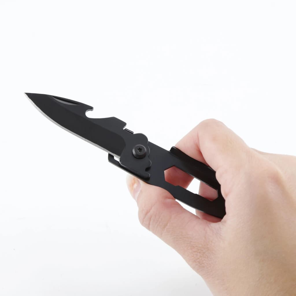 Mini Canivete Dobrável Portátil Aço Inox Preto Multifuncional Discreto Multi100