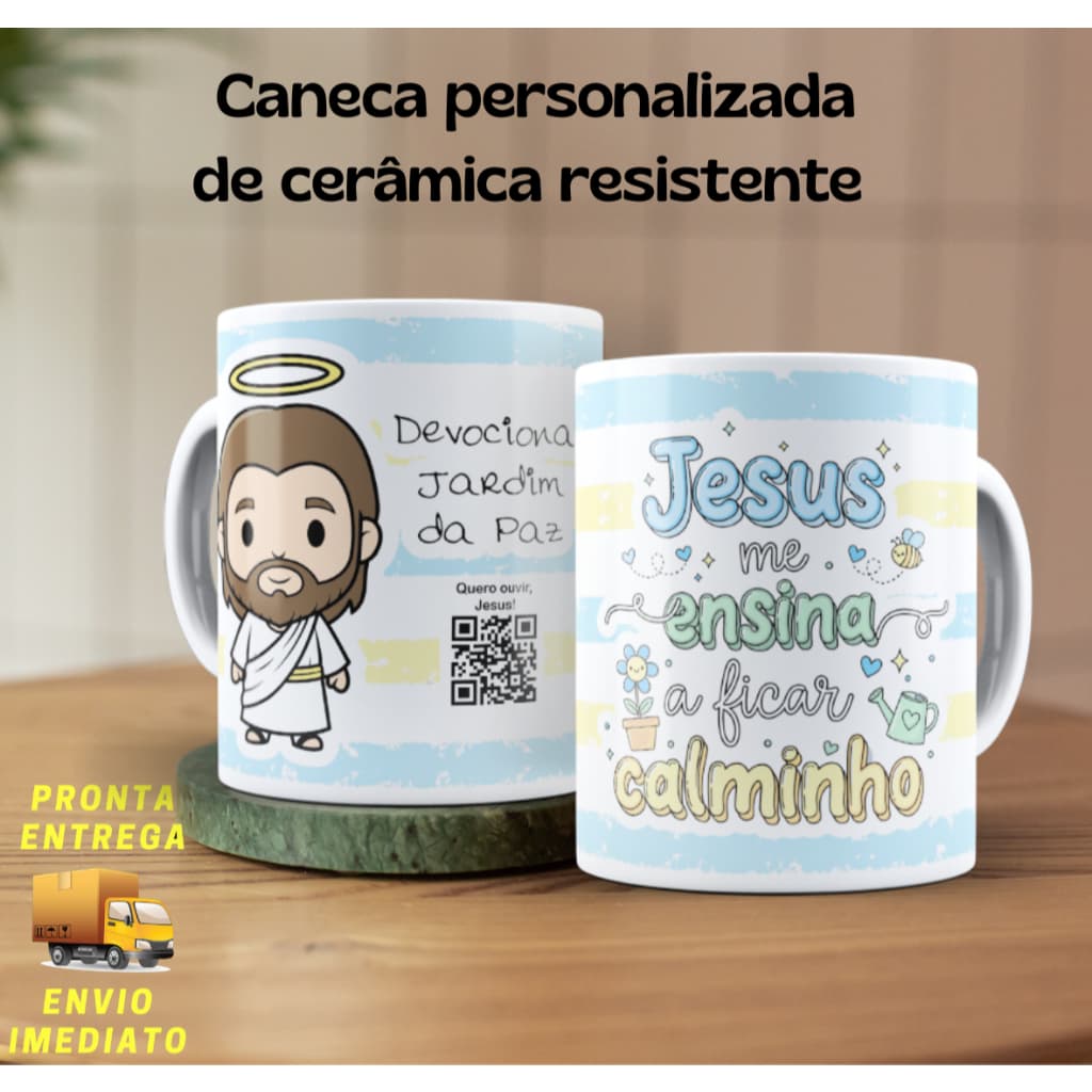 Coleção Amanhecer com Deus Kids – Canecas Cristãs Infantis com QR Code | Palavra Bíblica Diária