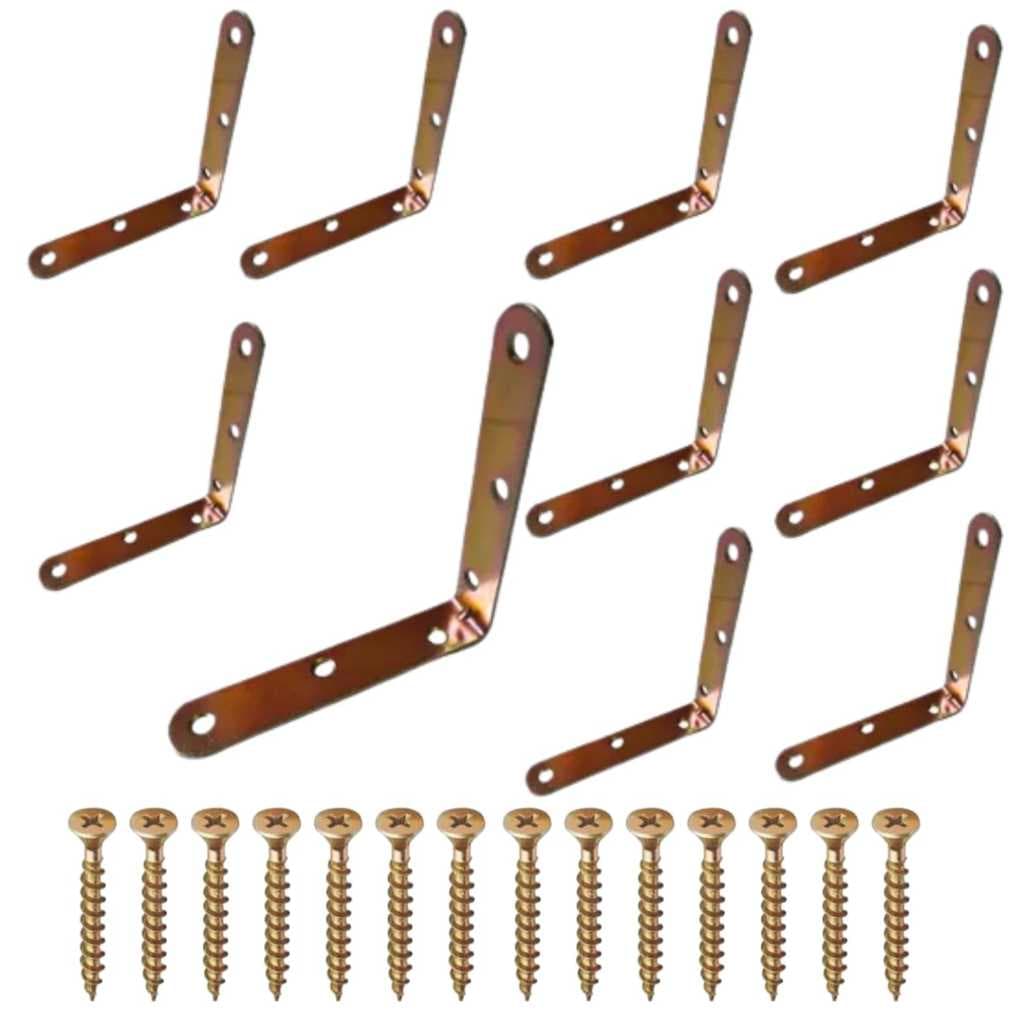 Kit Cantoneira L Reforço Moveis 10x10 com Parafusos 40mm Mao Francesa Reforço de Moveis Cadeira Prateleiras