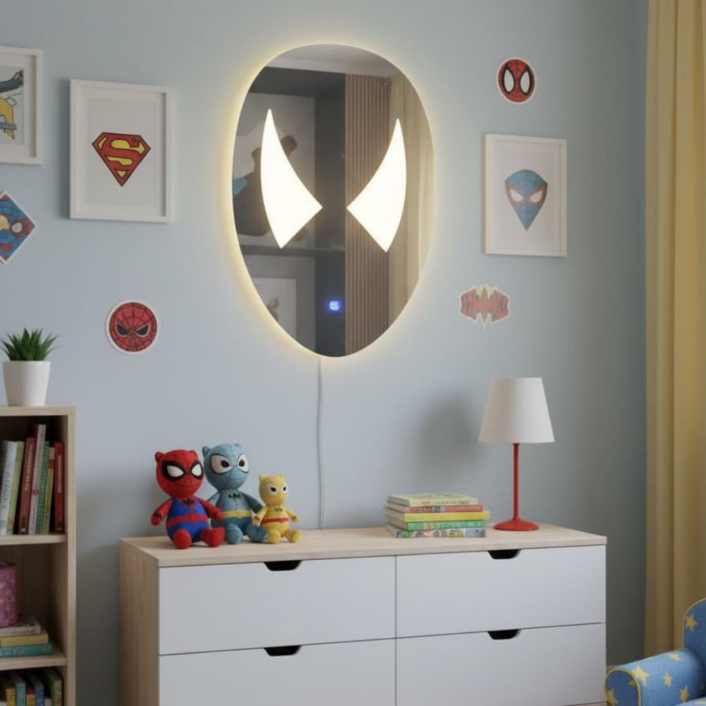 Espelho Homem Aranha 50x70 LED Quente Frio Azul com Touch