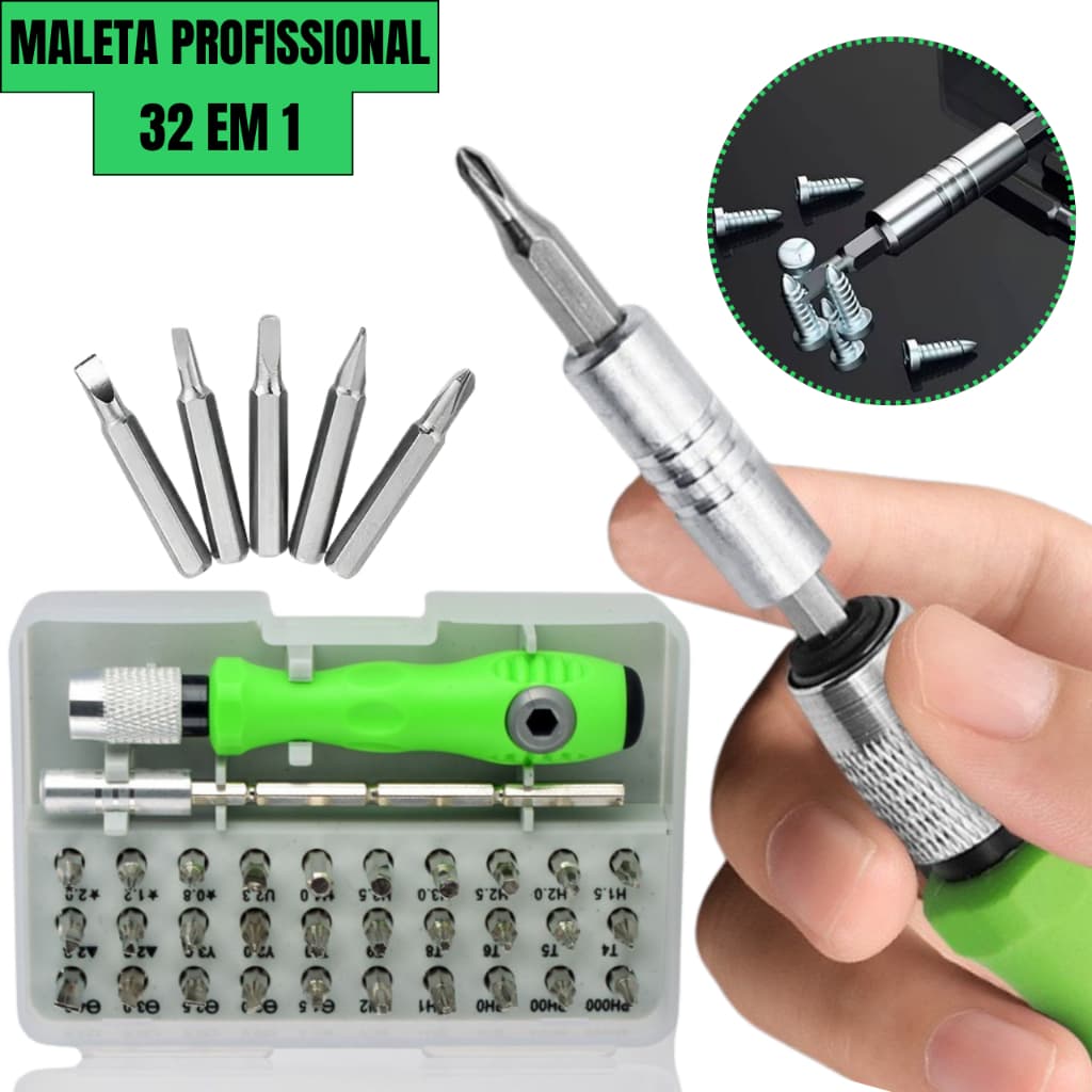Kit Jogo Chave Fenda Magnética de Precisão Multiuso 32 Pç Maleta Completa Presente ideal para Marido
