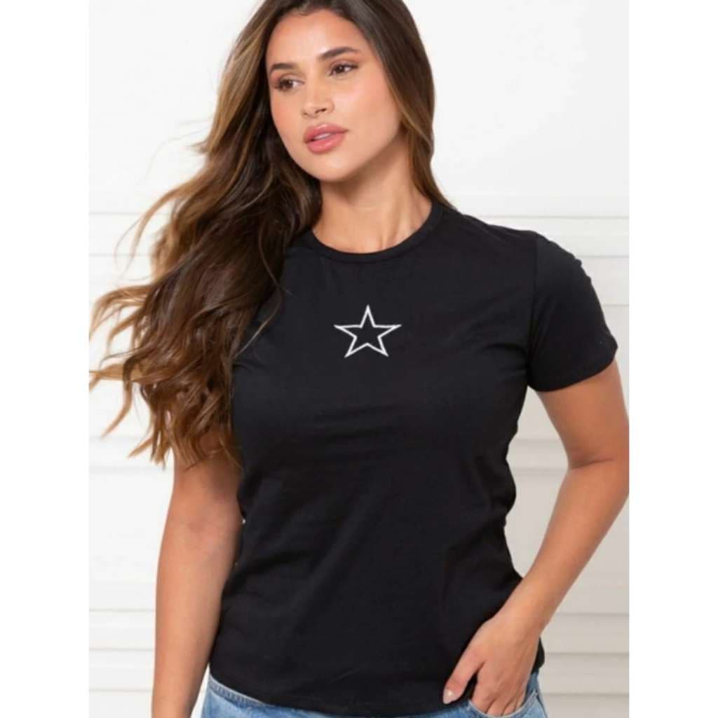T-shirt manga curta estampa de estrela
