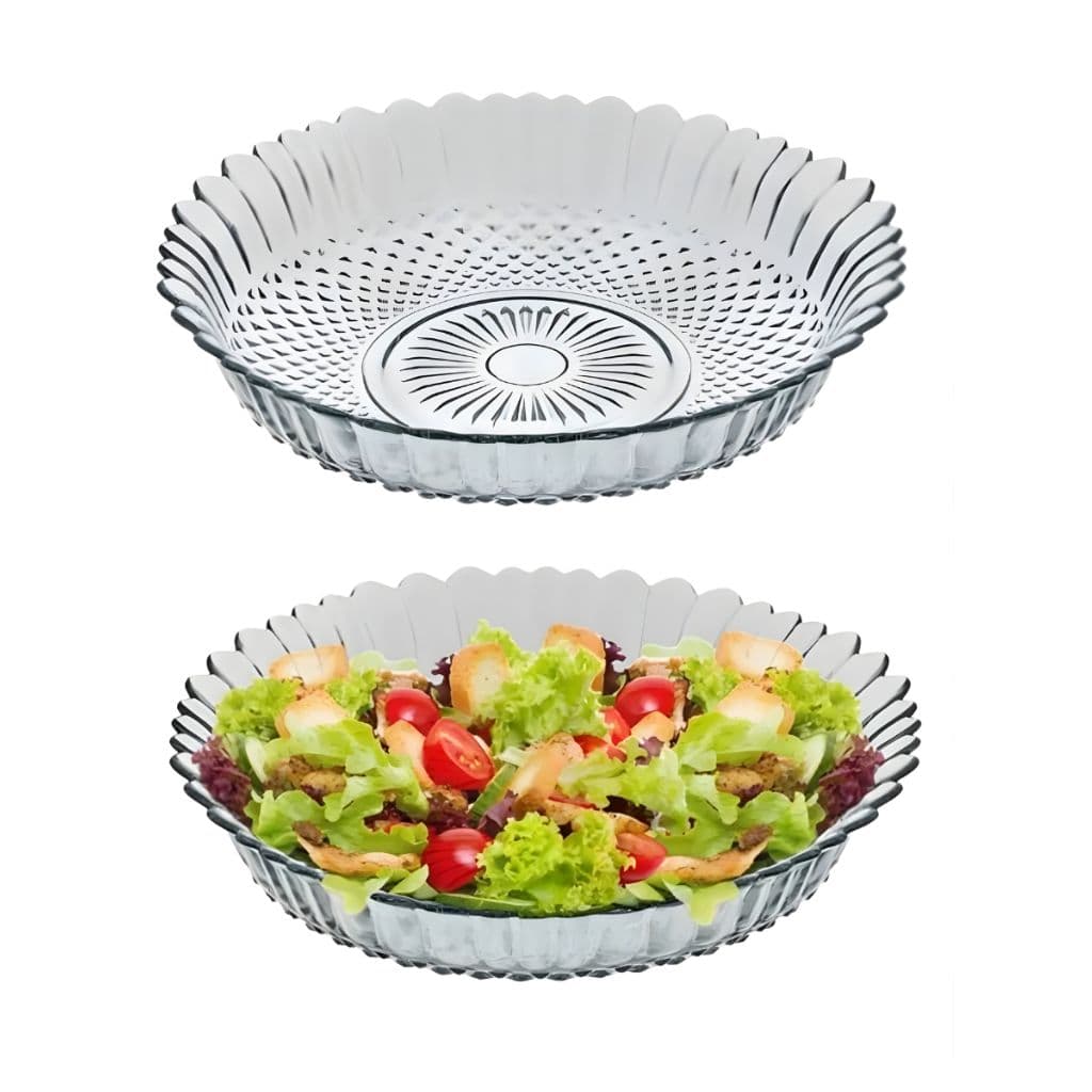 Centro De Mesa Saladeira Fruteira Prato Bolo e Pudim  Diazão Natural Em Vidro Sem Pé - Vitazza - 1 ou 2 unidades