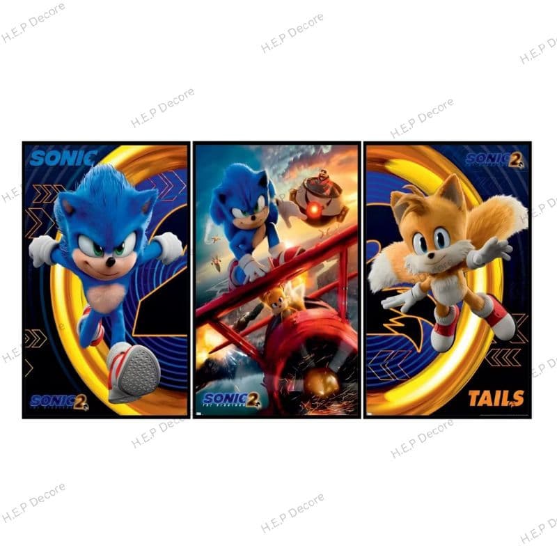 Kit 3 Quadros Sonic the Hedgehog 2 - Velocidade Máxima na Decoração