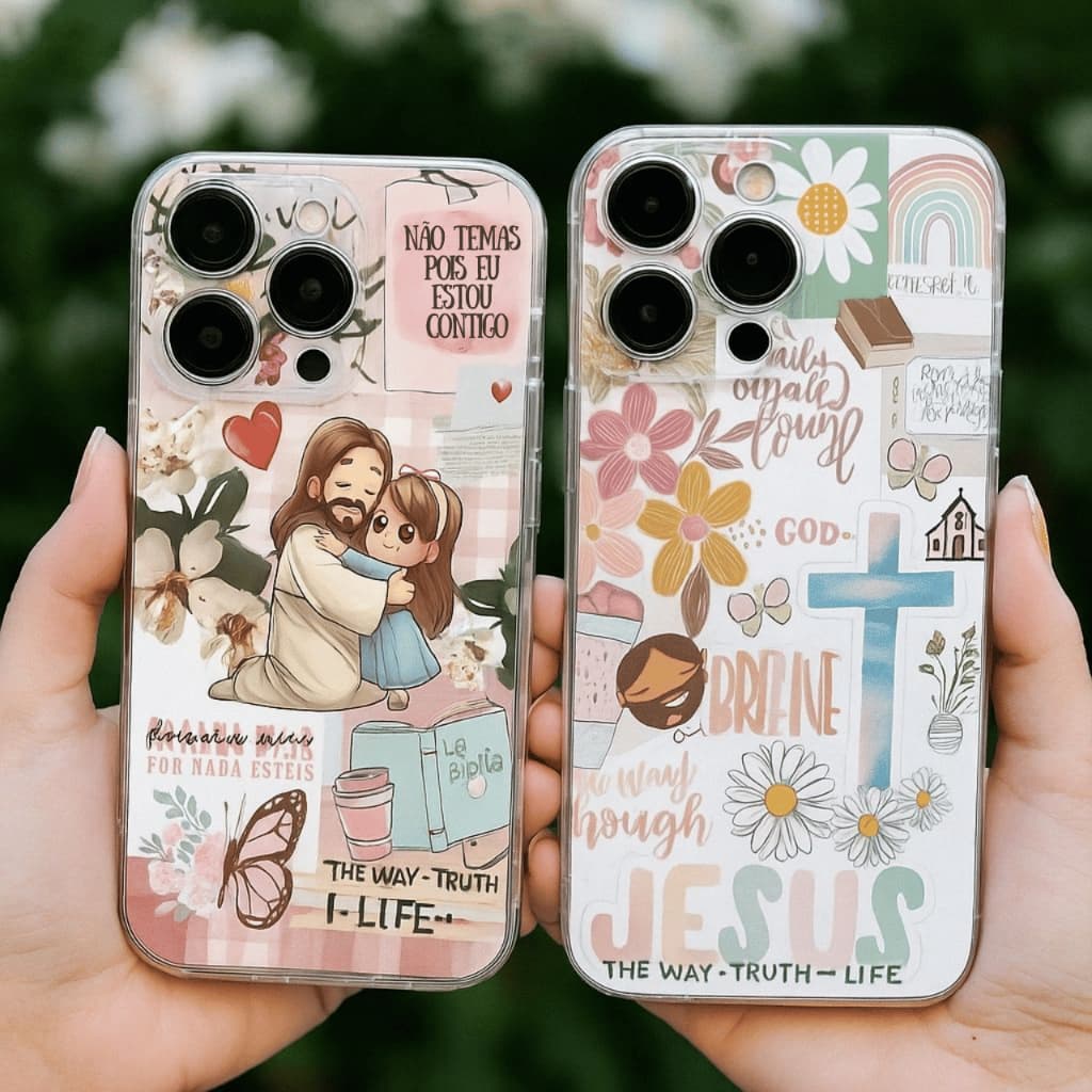 CAPINHA CAPA TRANSPARENTE RESISTENTE TPU PADRÃO JESUS CELULAR IPHONE XR 11 12 13 14 15 16 17 Pro MAX FRETE GRATIS