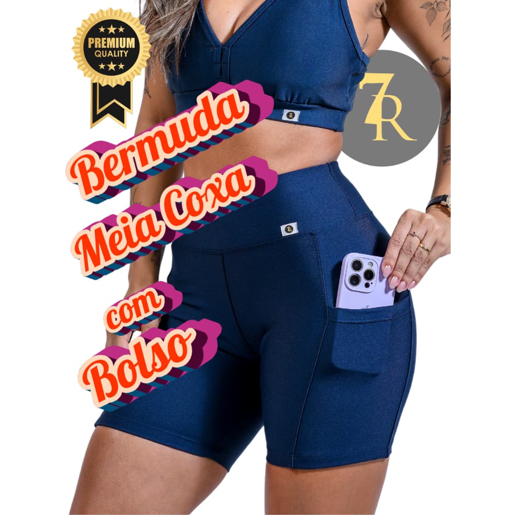 Bermuda Meia Coxa Feminina 7 Regras Suplex Power com Bolsos – Zero Transparência, compressão, dia