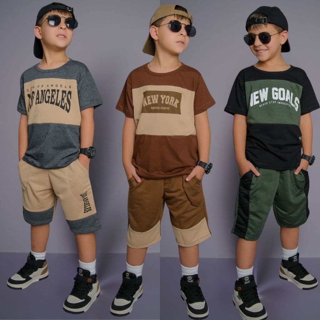 Kit Com 6 Peças Conjunto Infantil Menino Lançamento Verão Camisa e Bermuda Veste Do 2 ao 12 Anos