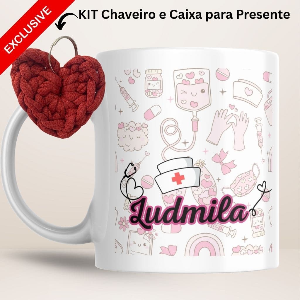Caneca Personalizada  Profissões + caixa para presente + chaveiro enfermeira-nutricionista-manicure