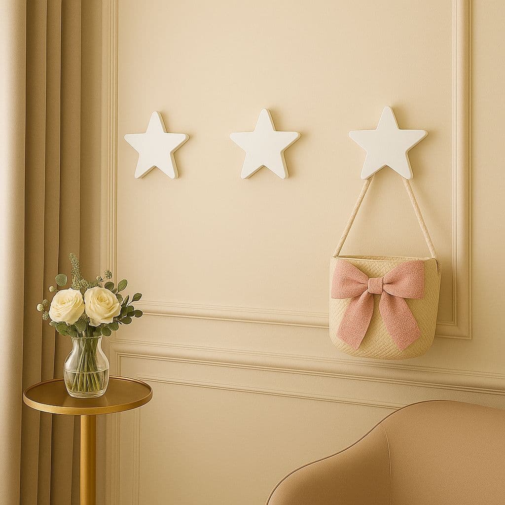 Kit 3 Ganchos de Parede Estrela para Toalhas Banheiro Bolsas Roupas e Quarto Infantil Branco