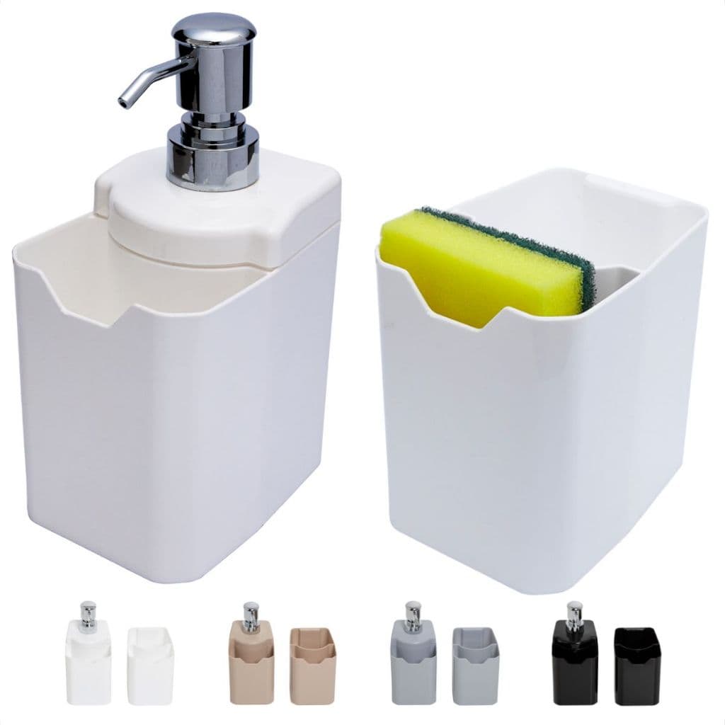 Kit para Cozinha 2 Peças Porta Esponja com Válvula + Porta Detergente e Esponja