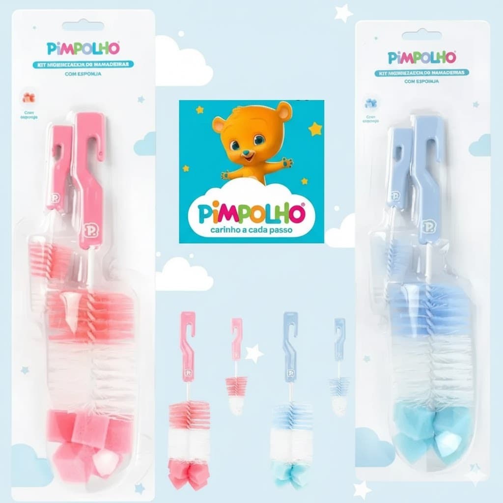 KIT ESCOVA E ESPONJA PIMPOLHO | Limpeza Profunda Mamadeira e Bico