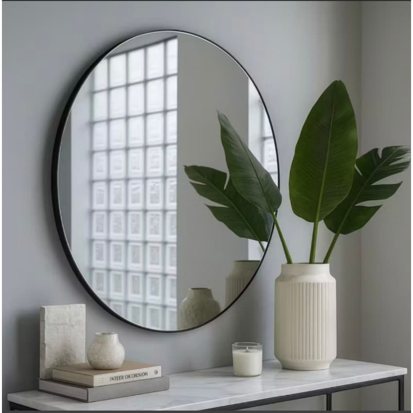 Espelho Redondo Vidro Lapidado 60cm Decorativo Autocolante Parede Banheiro Sala Quarto-ENVIO FULL