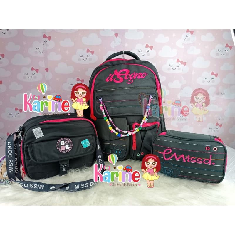 KIT MOCHILA DE COSTAS JUVENIL PARA MENINA/ MOCHILA LANCHEIRA TÉRMICA ESTOJO/ MOCHILA DE COSTAS/ MOCHILA INFANTIL