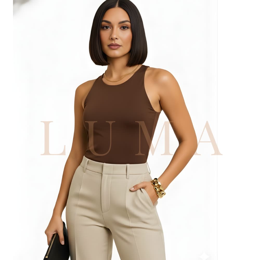Regata Casual Basica Suplex Duplo forro frente e costa Blusa Feminina Blogueira Tendencia Marrom