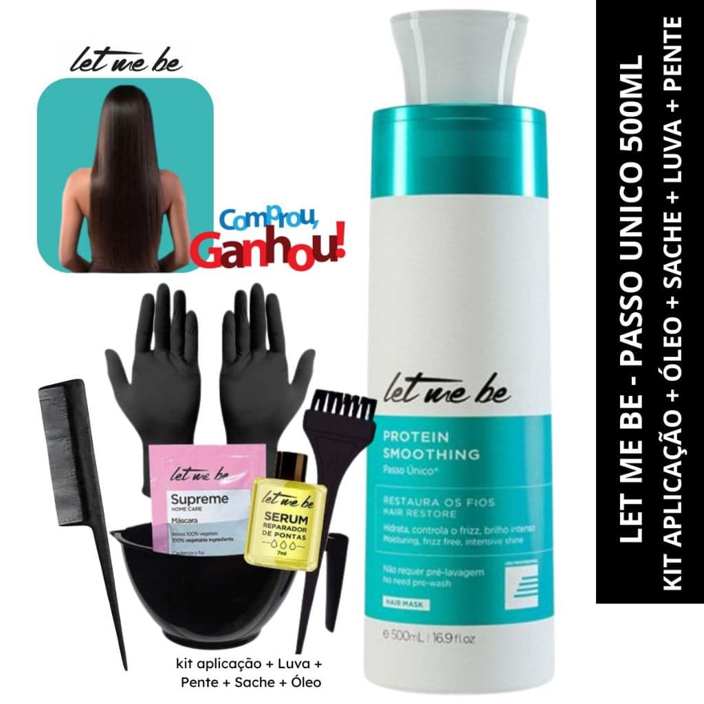 Let Me Be Protein Smoothing Passo Único 500ml + Kit Aplicação Luva e Pente + óleo e sache