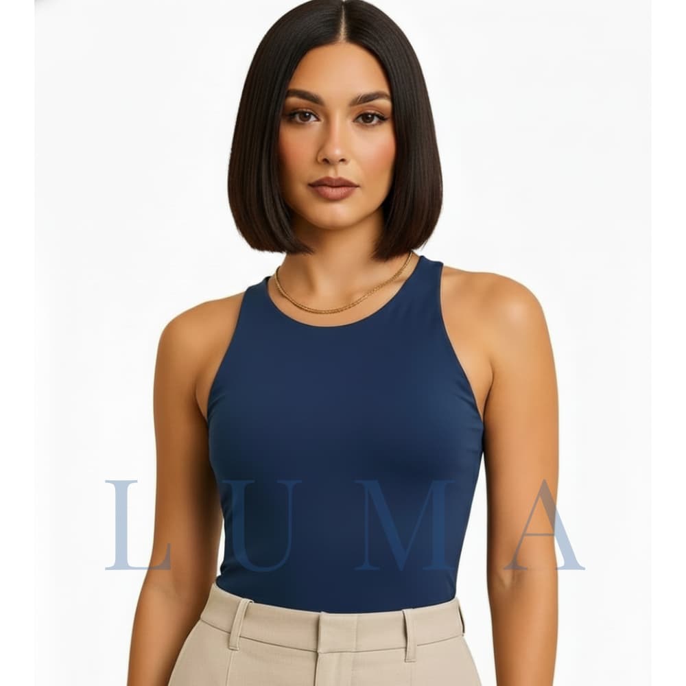 Regata Casual Basica Suplex Duplo forro frente e costa Blusa Feminina Blogueira Elegante Azul