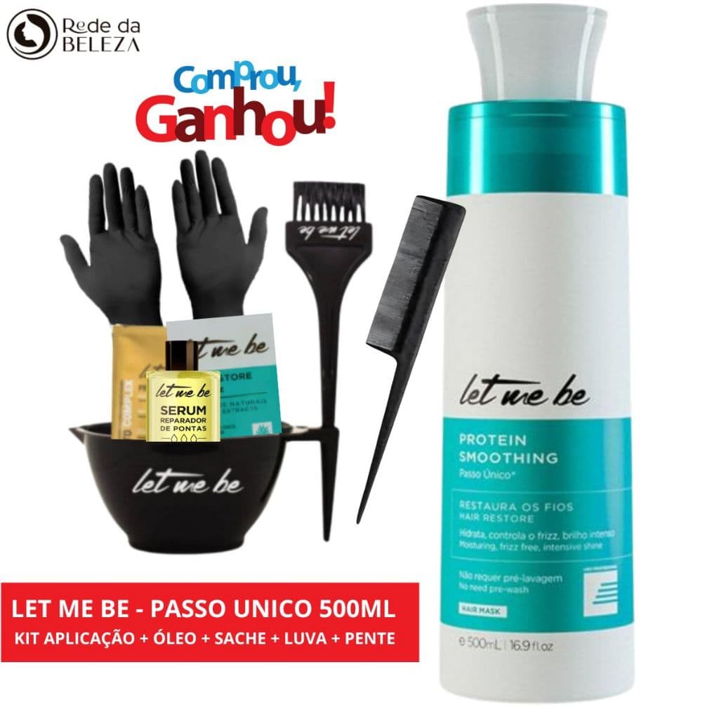Let Me Be Passo Único 500ml Orgânica + Kit Aplicação Luva Pente + sache e Óleo