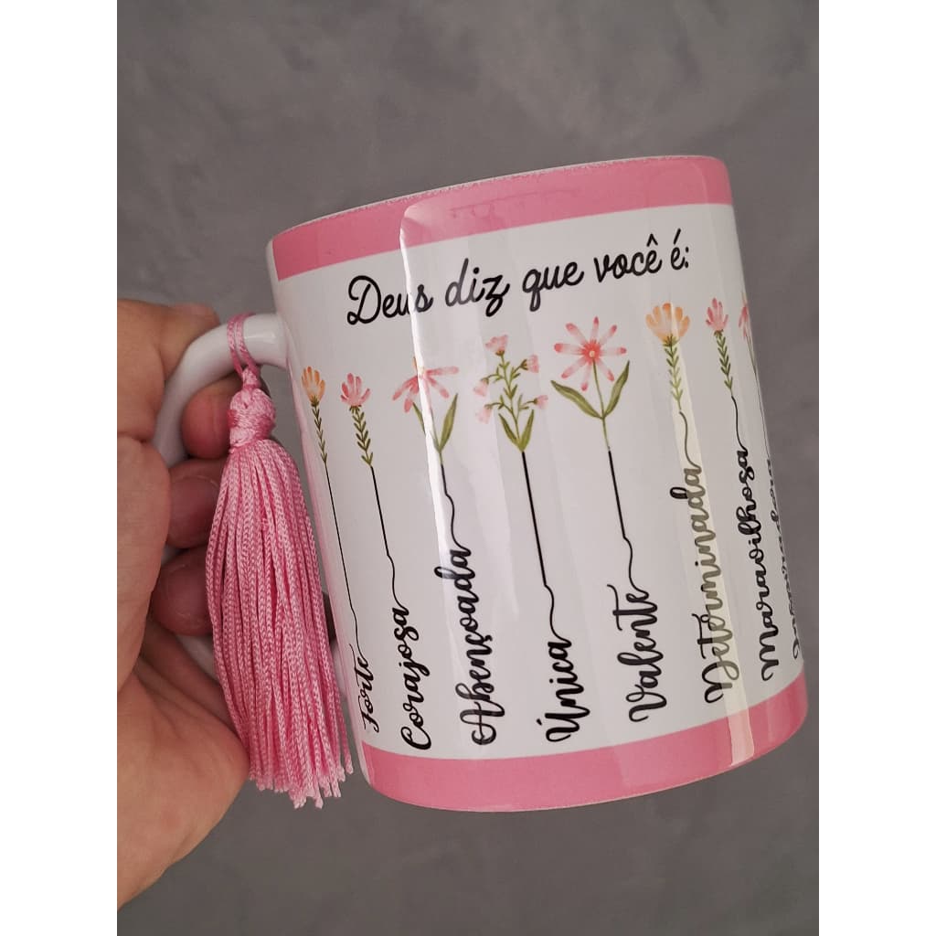 Caneca Copo Xícara Cerâmica Personalizada Deus Diz Que Você é Flores Multicores