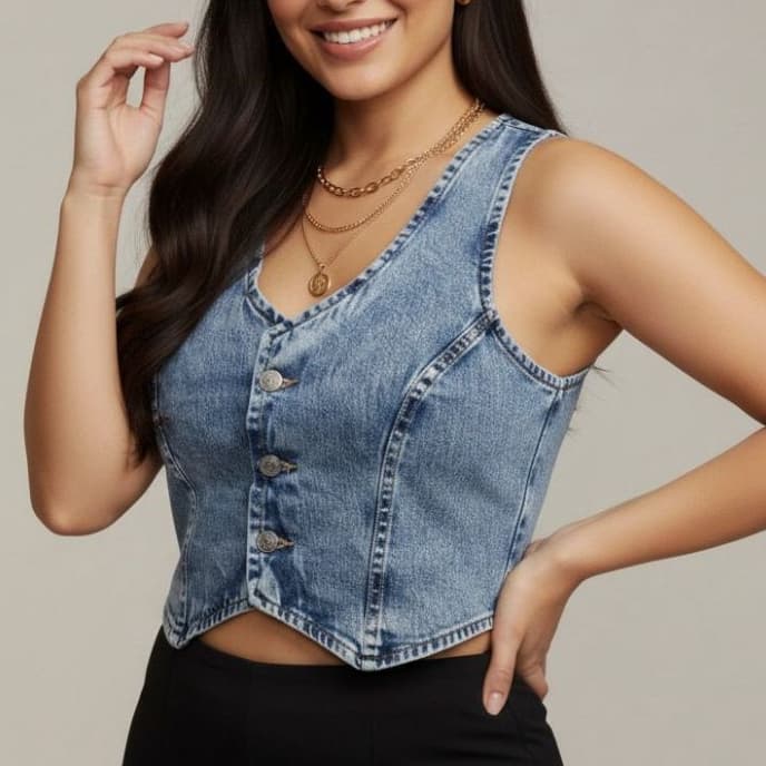 Colete Jeans Feminino Casual Versatil
