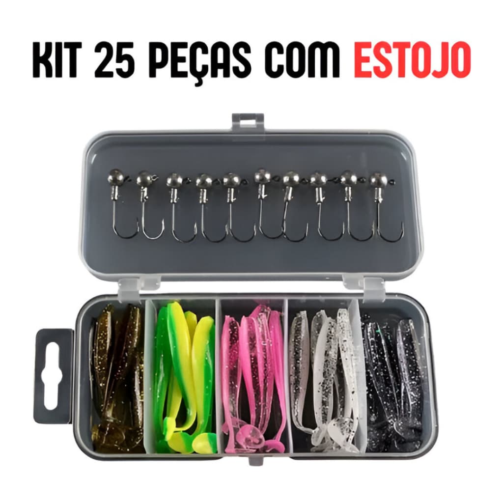 Kit Isca Soft Shad 6,5cm + Jig Head | 12, 25 Peças | Pesca Praia e Barranco