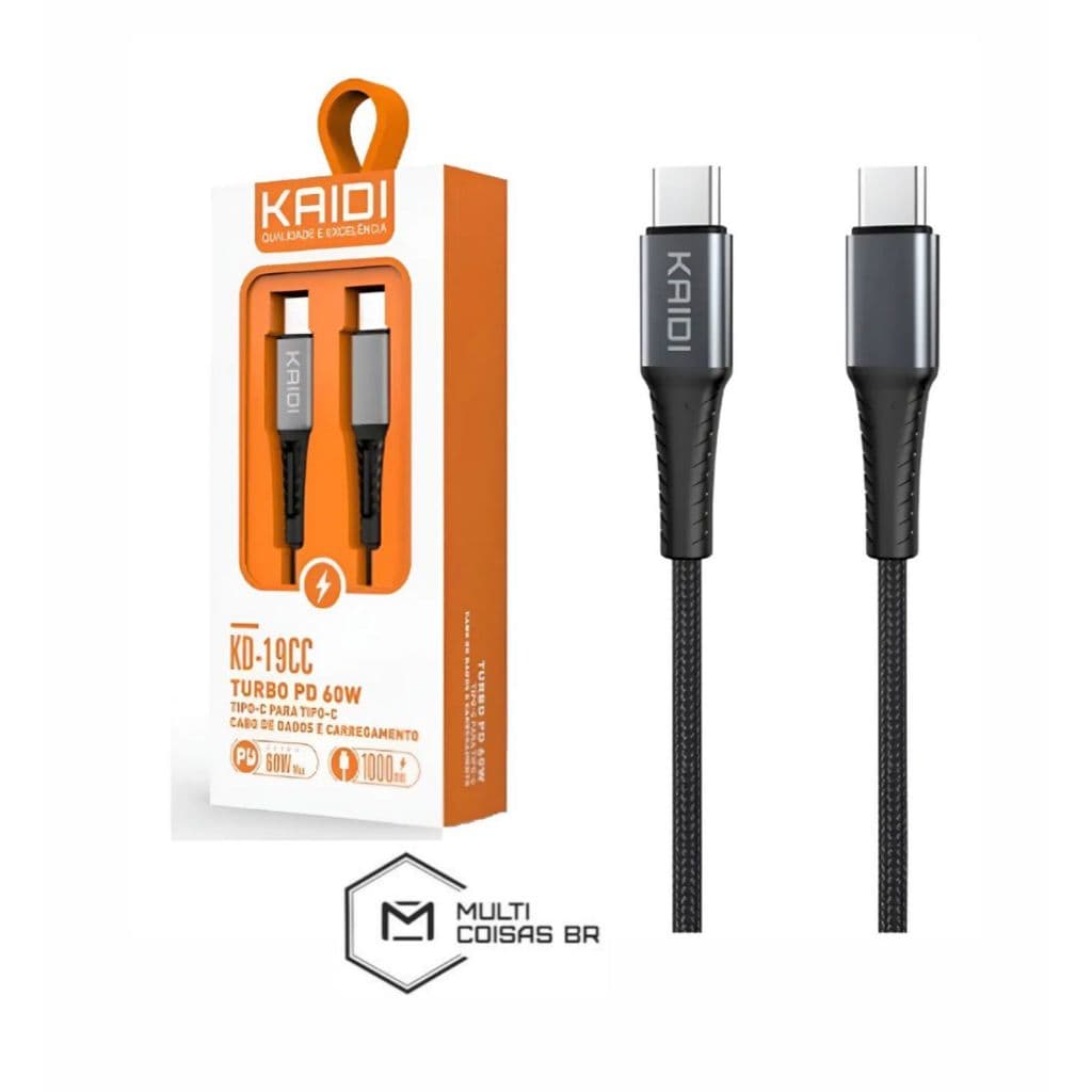 Cabo Kaidi KD-19CC Tipo-C para Tipo-C 60W PD Turbo – 1 Metro
