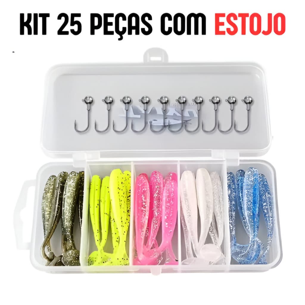 Isca Artificial Soft Shad 6,5cm + Anzol Jig Head – Ideal para Pesca de Robalo e Tucunaré