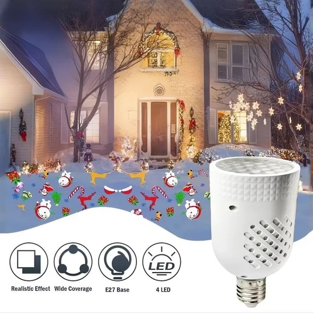 Projetor de luz natalino com cabeça omnidirecional, rotação de 360° e 18 padrões, perfeito para festas de Natal