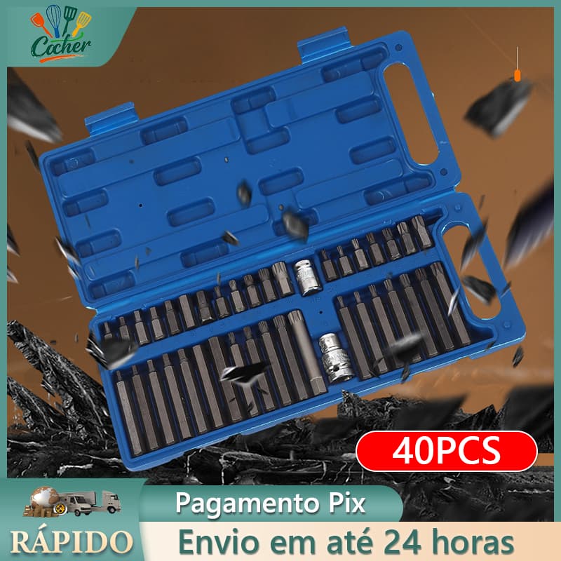 Kit Com 40 Peças De Ferramentas 40 Peças Bit Torx Allen Multidentado Crv De Alta Qualidade
