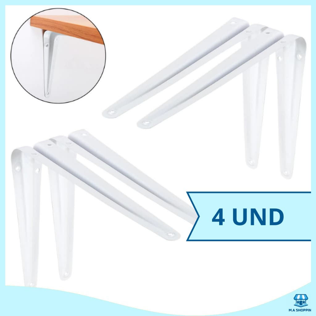 Kit 4 Suportes Mão Francesa 10 X 12cm Para Prateleira Tábua Cantoneira Reforçada Reutilizável