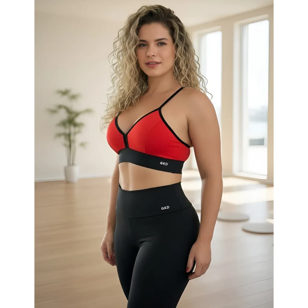 Conjunto Feminino GKD Academia Calça  Legging Preta Top Sem Bojo Colorido  Zero Transparência