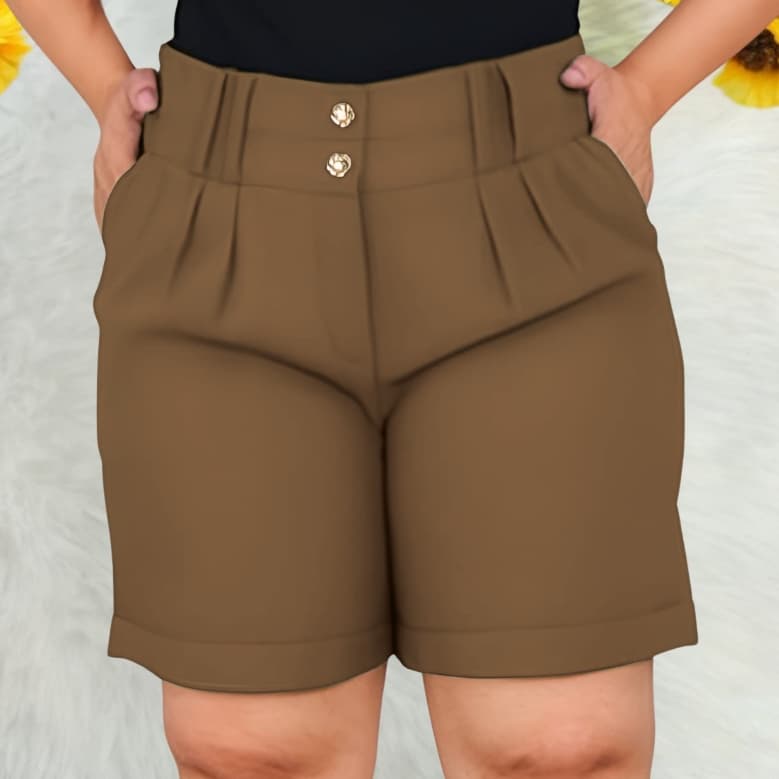 Shorts de Linho Feminino Casual e Elegante - Alfaiataria Premium para Verão 2025 Envio Rápido