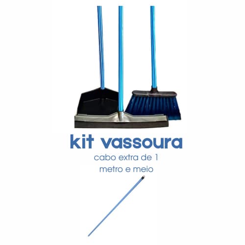 Kit de Limpeza Completo com Cabos de Madeira e Cabo extra – Vassoura, Rodo e Pá de Lixo