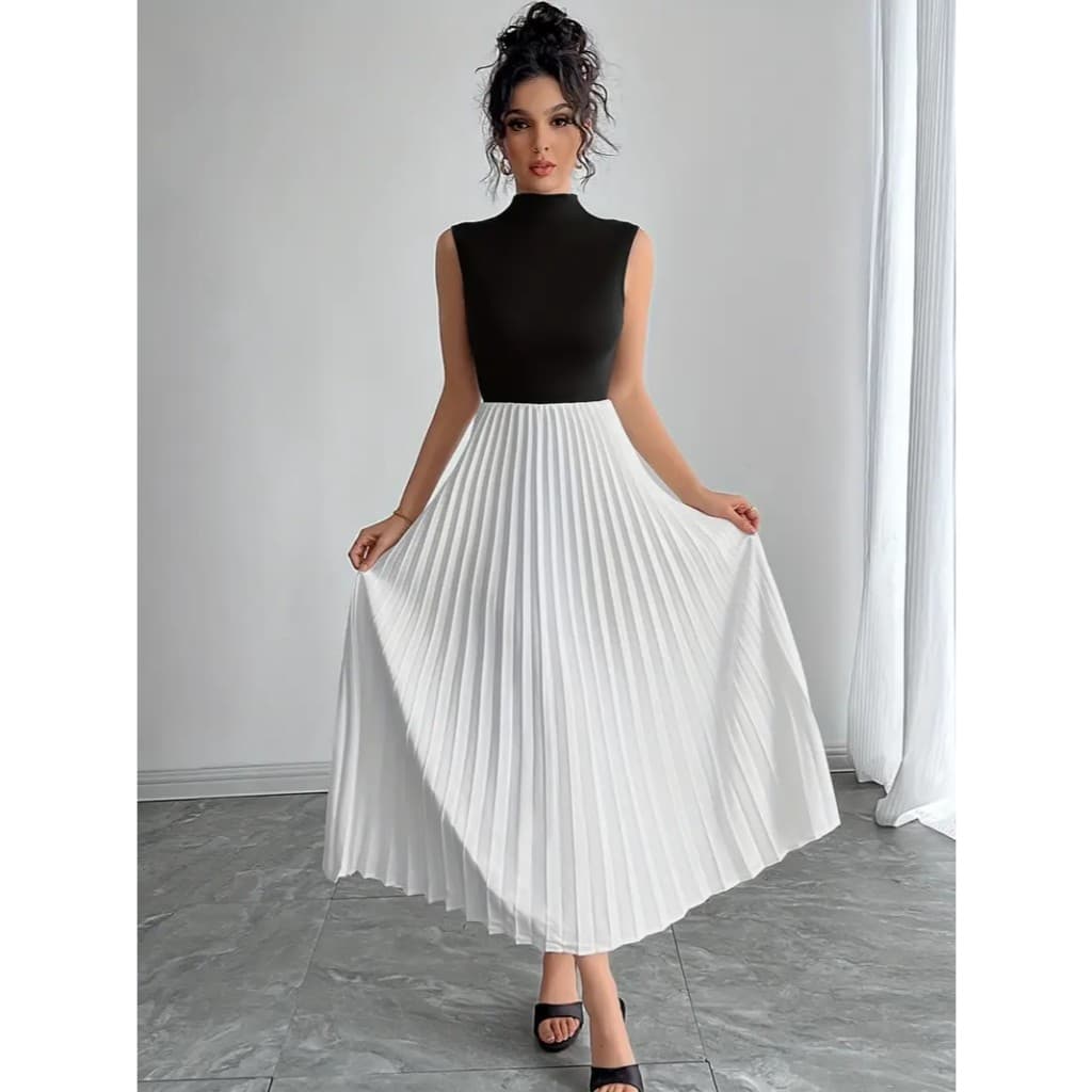 Saia Plissada Longa  Elegante , perfeita para primavera/verão/outono, acessório de moda versátil