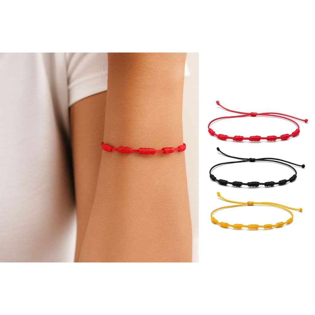 Pulseira de 7 Nós Vermelha Preta Dourada Feminina Masculina Ajustável Cabala Kabbalah Proteção