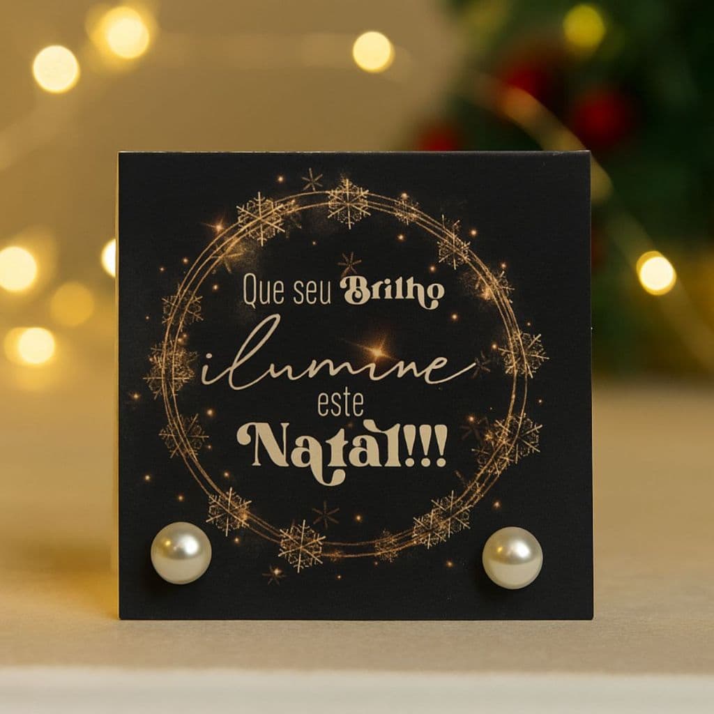 kit tag de Natal com Brincos 6mm Brinde Sofisticado para Clientes, Amigas e Convidados na Data Festiva