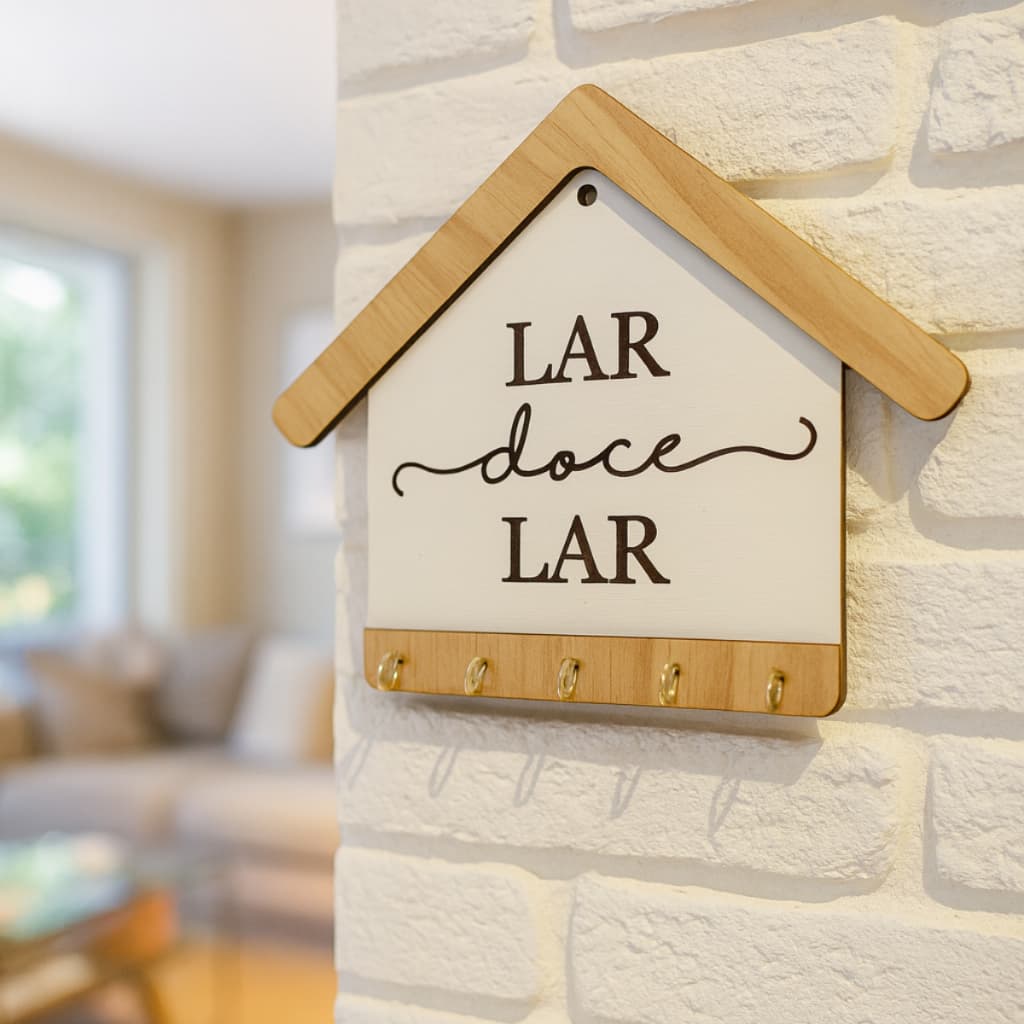 Porta Chaves de Parede MDF 5 Ganchos – Decoração Casa Lar Doce Lar | Envio Rápido
