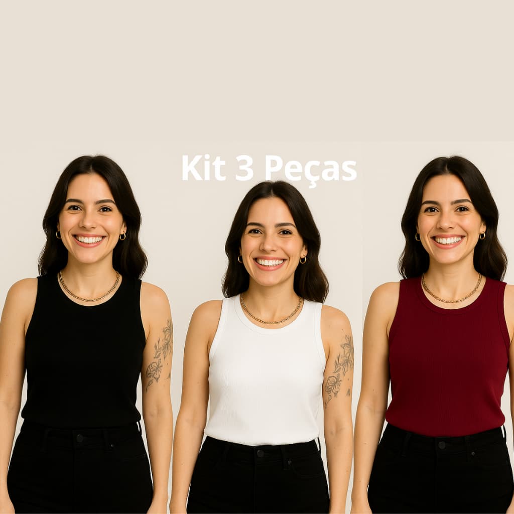 Kit 3 Regatas básica  em ribana canelada