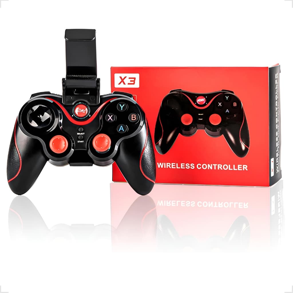 Controle Joystick Sem Fio Bluetooth X3 Para Android Ios Pc Com Suporte Para Celular PRETO