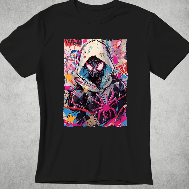 Camiseta Juvenil e Adulto Aranha Spider-Gwen Grafite Colorido Camisa Algodão Moda Urbana TENDEÑCIA
