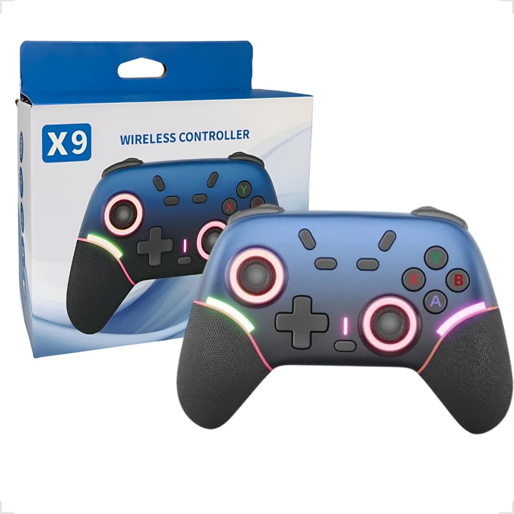 Controle Joystick Gamepad X9 Sem Fio Bluetooth 2.4g Com Iluminação RGB Android Ios Pc Celular AZUL