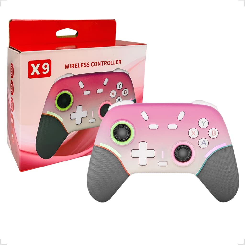 Controle Joystick Gamepad X9 Sem Fio Bluetooth 2.4g Com Iluminação RGB Android Ios Pc Celular ROSA