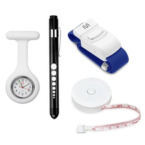 Kit Trena 1,5cm + Relógio Lapela + Lanterna Clínica + Garrote  | Enfermagem / Saúde