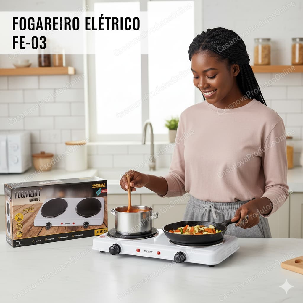 Fogareiro Indução Elétrico 2 Bocas Rápido Seguro Compacto 127V Branco