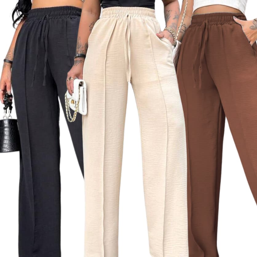 Calça Feminina Pantalona Wide Leg Duna com Bolso Cintura Alta Tendência